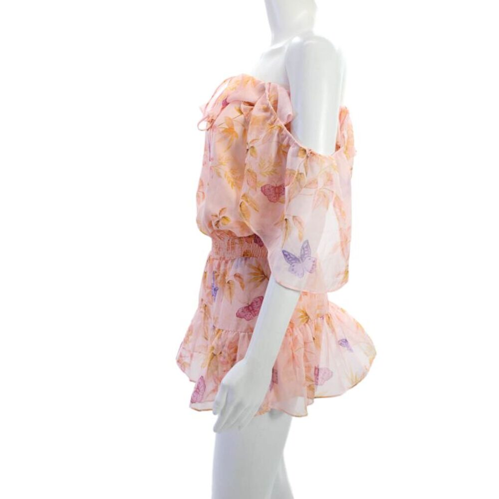 Amanda Uprichard Womens Off Shoulder Floral Romper Pink Short Sleeve Size XS - Picture 2 of 5